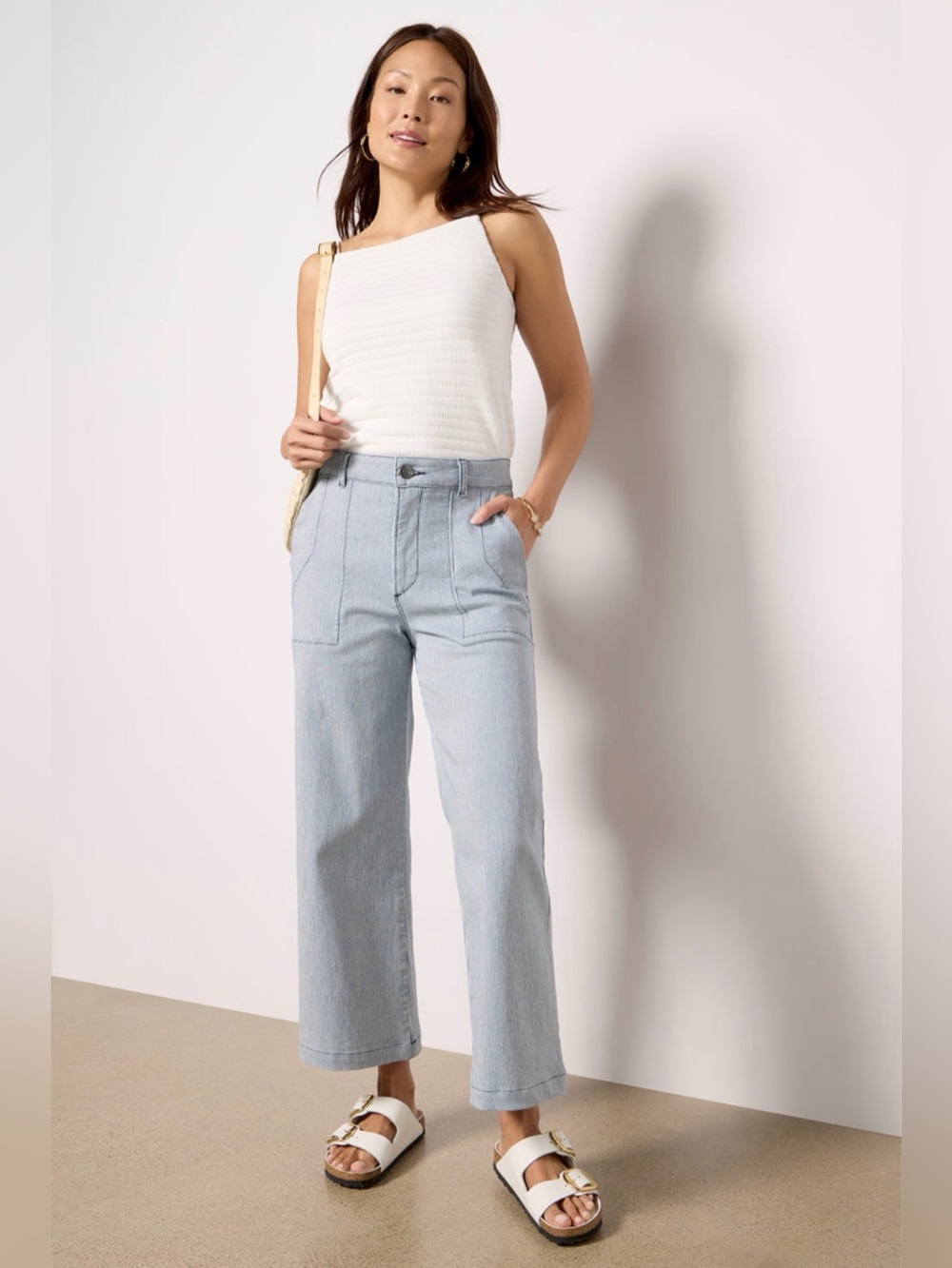 KUT Meg Wide Leg Pants in Blue and White Stripe